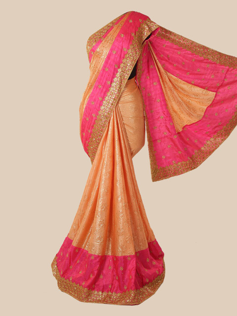 

Pothys Peach-Coloured Floral Beads and Stones Art Silk Saree