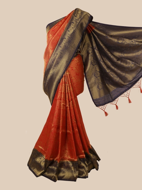 

Pothys Orange & Black Ethnic Motifs Zari Jute Silk Saree