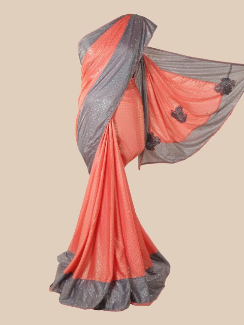

Pothys Pink & Grey Ethnic Motifs Zari Saree