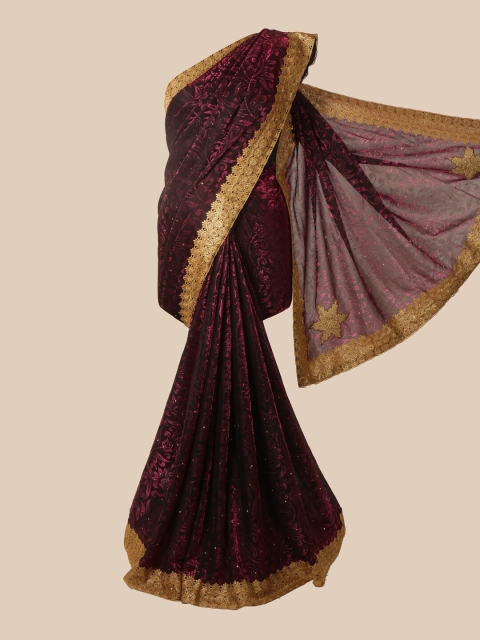 

Pothys Purple & Gold-Toned Floral Saree