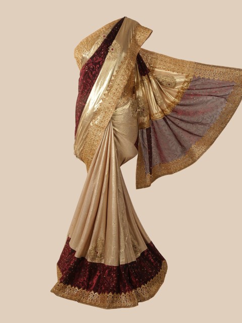 

Pothys Gold-Toned & Maroon Floral Beads and Stones Saree