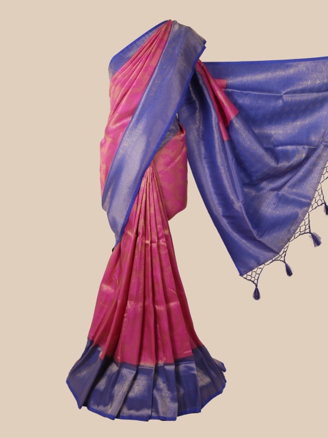 

Pothys Pink & Blue Paisley Zari Jute Silk Saree