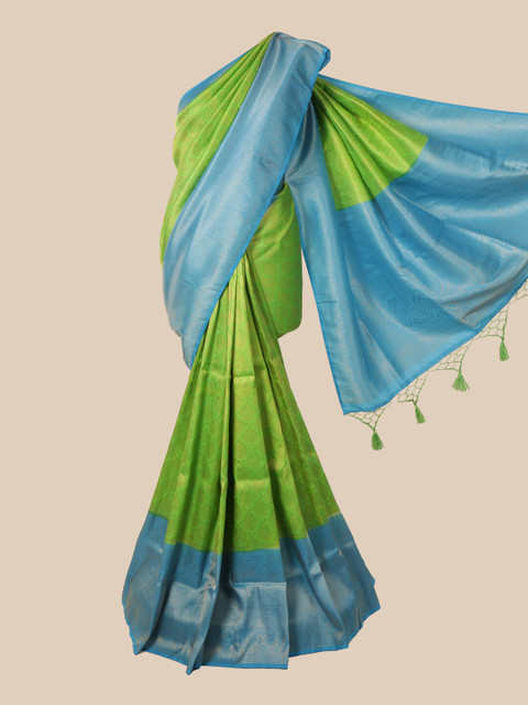 

Pothys Green & Blue Ethnic Motifs Zari Jute Silk Saree