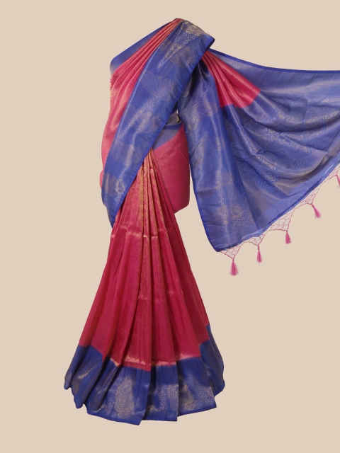 

Pothys Pink & Navy Blue Ethnic Motifs Zari Jute Silk Saree