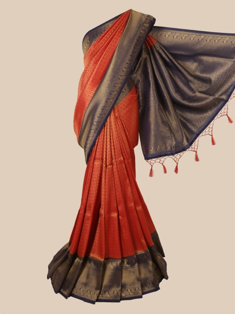 

Pothys Orange & Black Ethnic Motifs Zari Jute Silk Saree