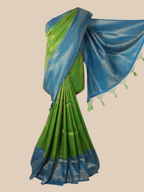 

Pothys Green & Blue Floral Zari Jute Silk Saree