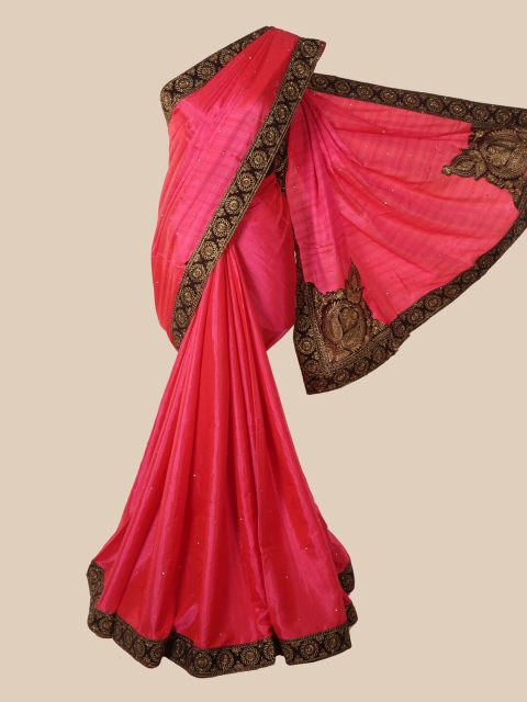 

Pothys Pink Embellished Embroidered Art Silk Saree