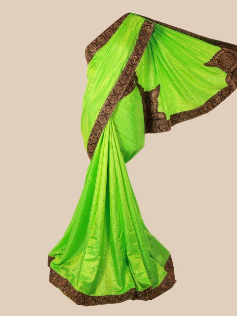 

Pothys Green & Gold-Toned Embellished Beads and Stones Art Silk Saree