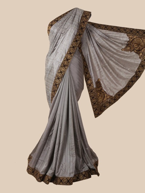 

Pothys Grey Embroidered Art Silk Saree