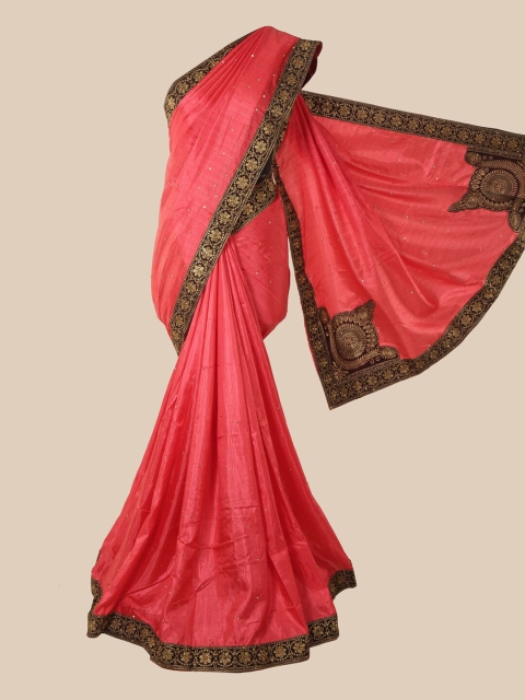 

Pothys Pink & Black Embellished Beads and Stones Art Silk Saree