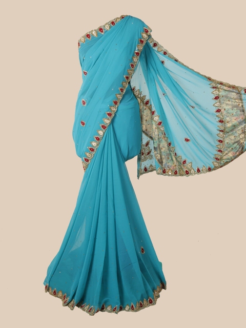 

Pothys Blue & Red Paisley Sequinned Saree