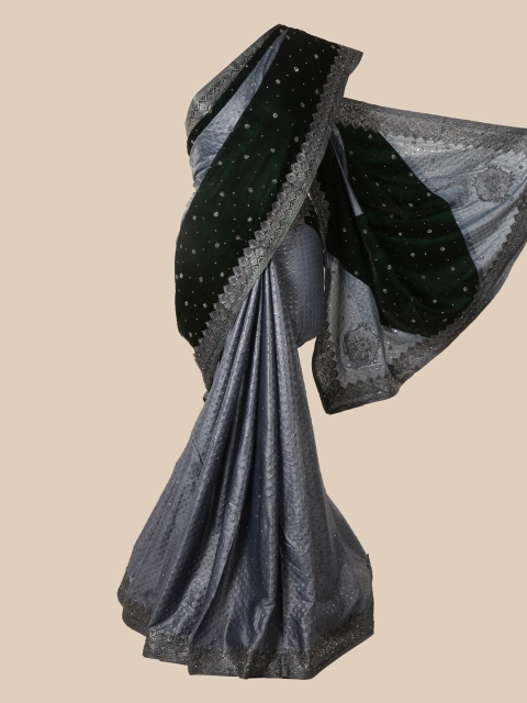 

Pothys Grey & Green Embellished Beads and Stones Saree