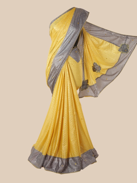 

Pothys Yellow & Grey Beads and Stones Saree