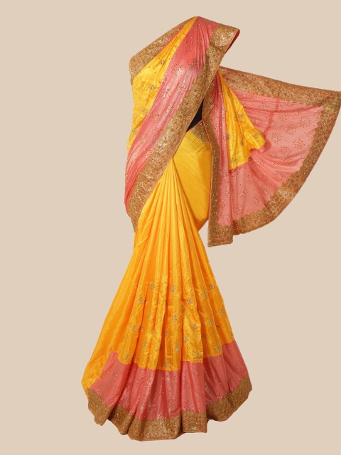 

Pothys Yellow Floral Beads and Stones Art Silk Saree