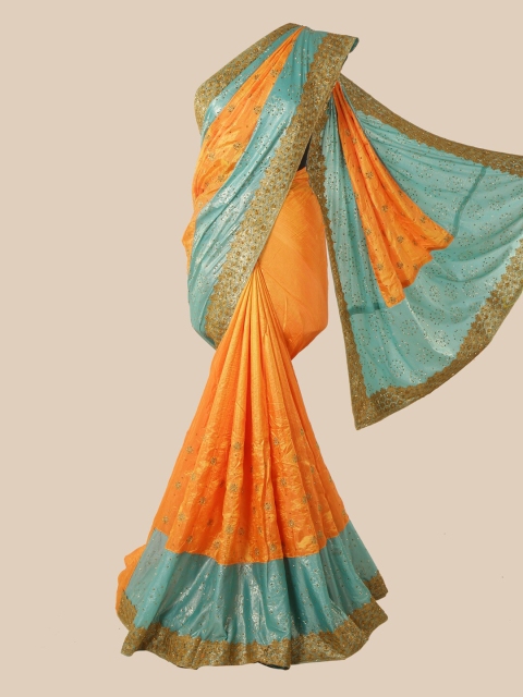 

Pothys Orange Floral Beads and Stones Art Silk Saree