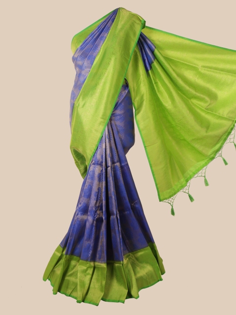 

Pothys Blue & Lime Green Paisley Zari Jute Silk Saree