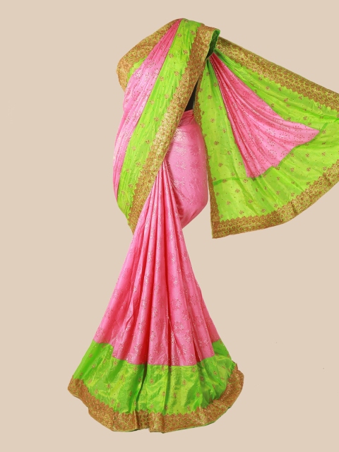 

Pothys Pink & Green Floral Beads and Stones Art Silk Saree