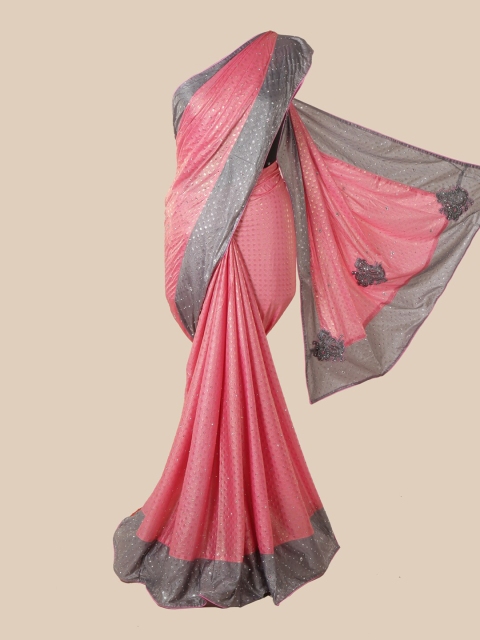 

Pothys Pink & Grey Beads and Stones Saree