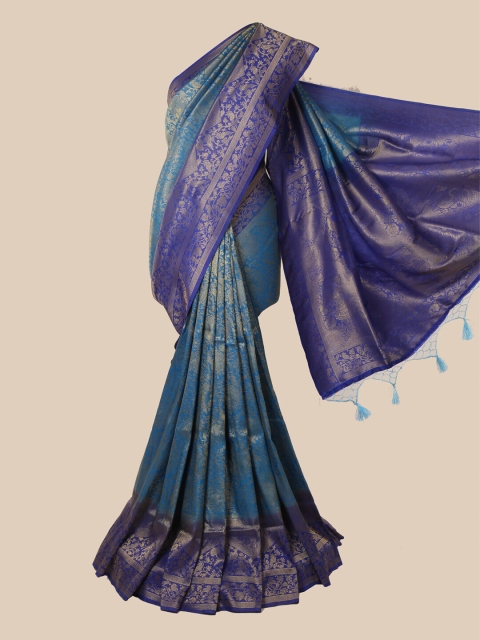 

Pothys Blue & Gold-Toned Floral Zari Jute Silk Saree