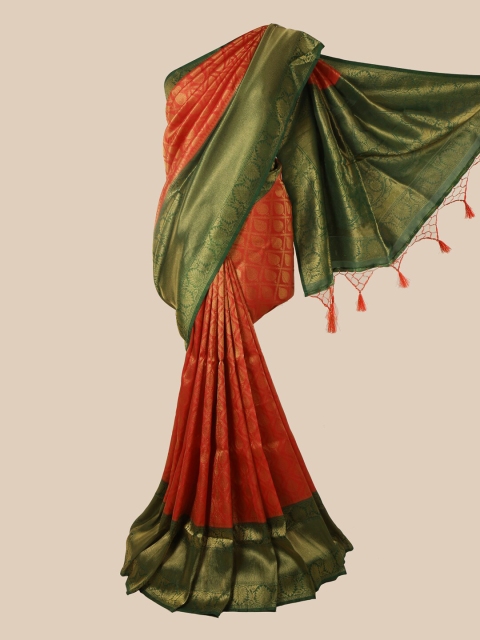 

Pothys Orange & Green Ethnic Motifs Zari Jute Silk Saree