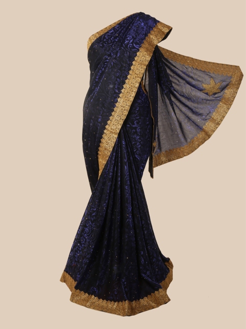 

Pothys Blue & Gold-Toned Floral Beads and Stones Saree