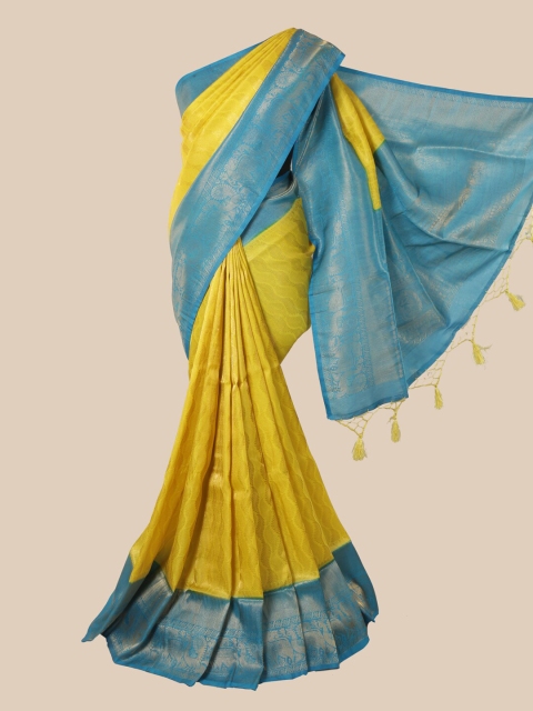 

Pothys Yellow & Blue Ethnic Motifs Zari Jute Silk Saree