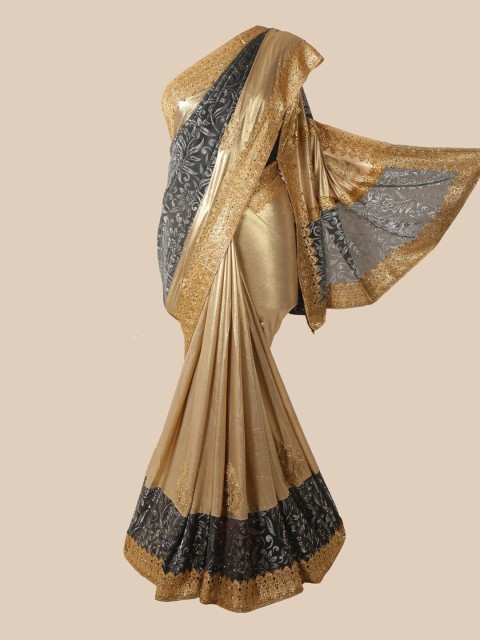 

Pothys Gold-Toned Floral Embroidered Saree