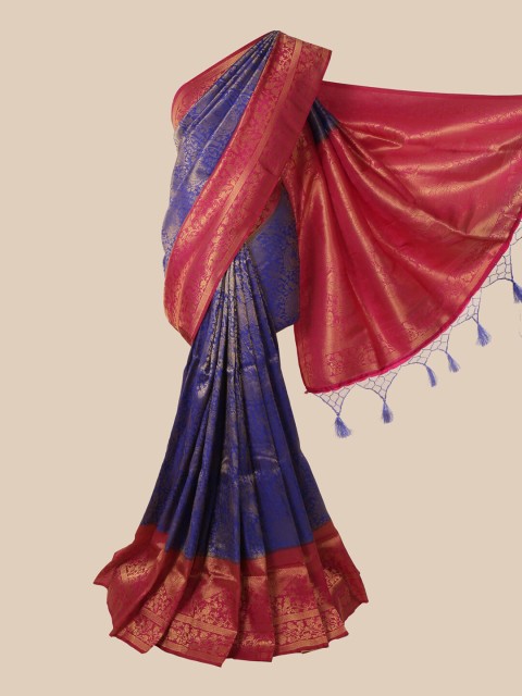 

Pothys Navy Blue & Red Floral Zari Jute Silk Saree