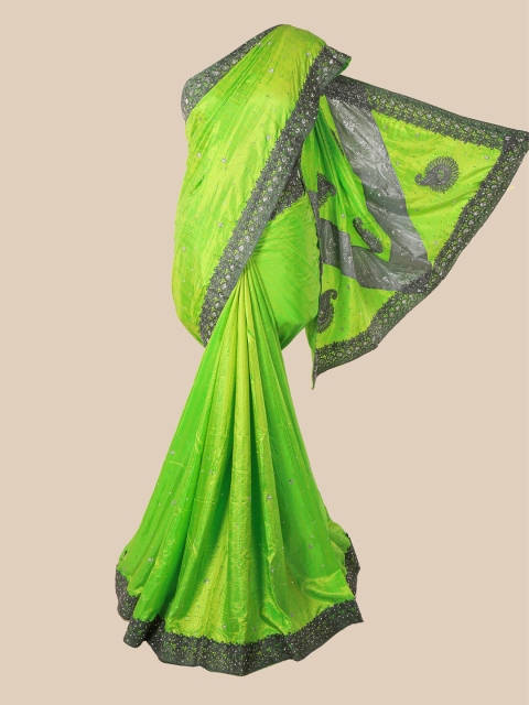 

Pothys Green & Grey Floral Beads and Stones Art Silk Saree