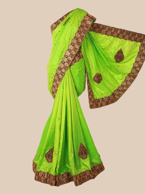 

Pothys Green Floral Beads and Stones Art Silk Saree