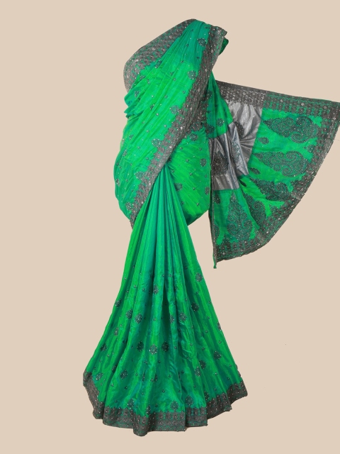 

Pothys Green Floral Beads and Stones Art Silk Saree