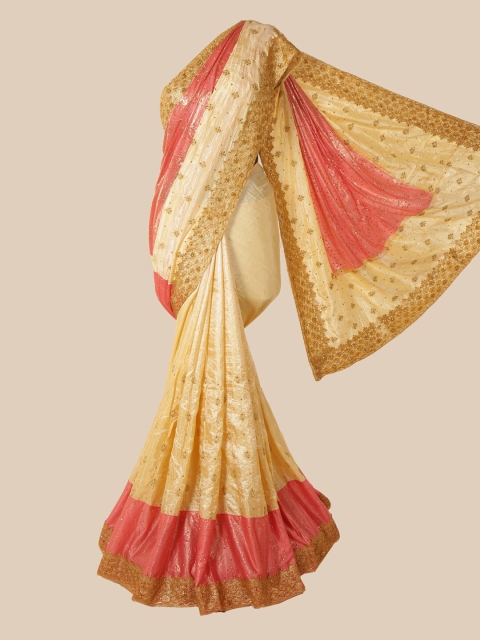 

Pothys Cream-Coloured Floral Beads and Stones Art Silk Saree
