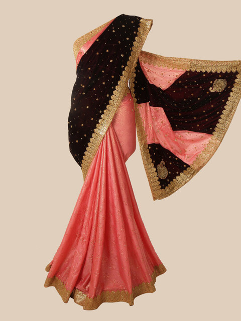 

Pothys Pink & Maroon Floral Beads and Stones Saree