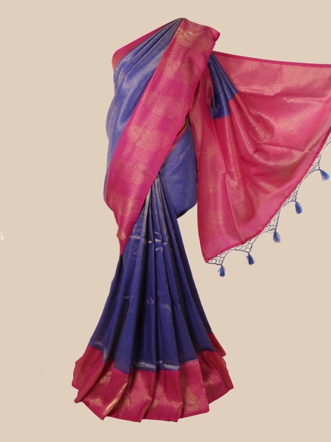 

Pothys Blue & Pink Floral Zari Jute Silk Saree