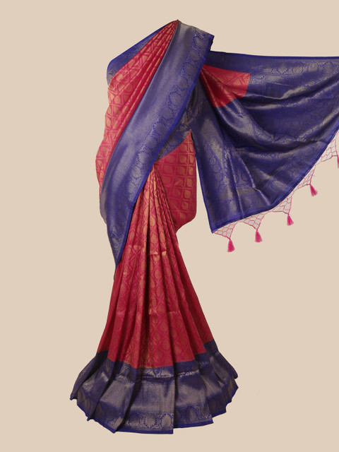 

Pothys Pink & Blue Ethnic Motifs Zari Jute Silk Saree