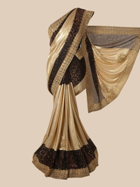 

Pothys Gold-Toned & Brown Floral Beads and Stones Saree