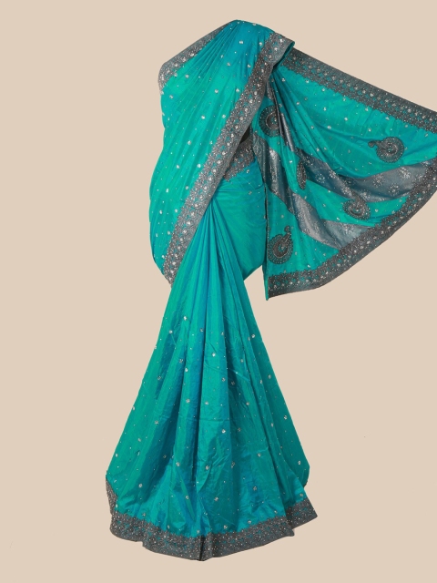 

Pothys Green & Navy Blue Embellished Art Silk Saree