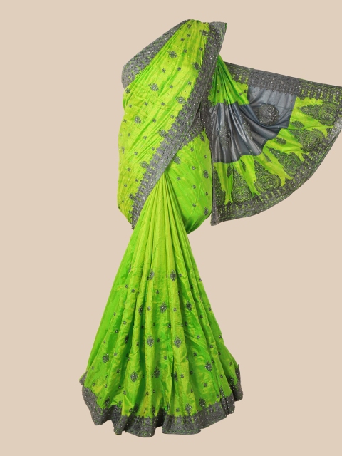 

Pothys Green & Grey Ethnic Motifs Beads and Stones Art Silk Saree