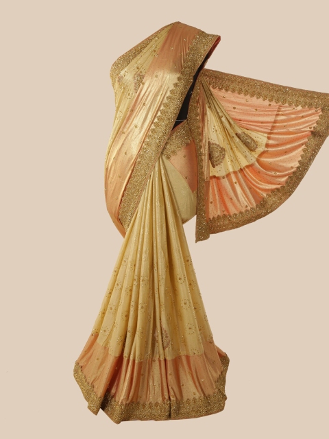 

Pothys Golden & Cream-Coloured Floral Beads and Stones Heavy Work Saree, Gold