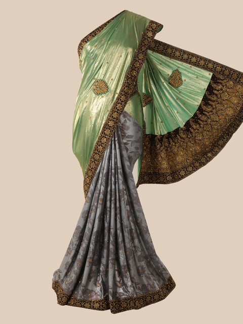 

Pothys Green & Grey Floral Beads and Stones Saree