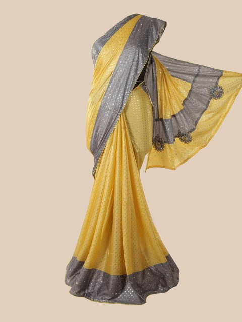 

Pothys Yellow & Grey Beads and Stones Saree