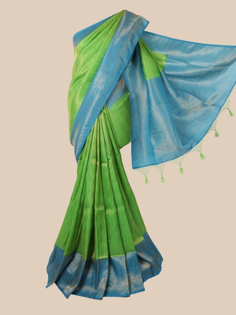 

Pothys Green & Blue Floral Zari Jute Silk Saree