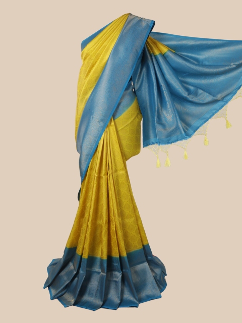 

Pothys Yellow & Blue Ethnic Motifs Zari Jute Silk Saree