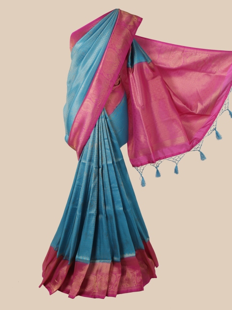 

Pothys Blue & Pink Ethnic Motifs Zari Jute Silk Saree