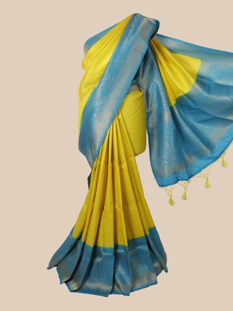 

Pothys Yellow & Blue Ethnic Motifs Zari Jute Silk Saree
