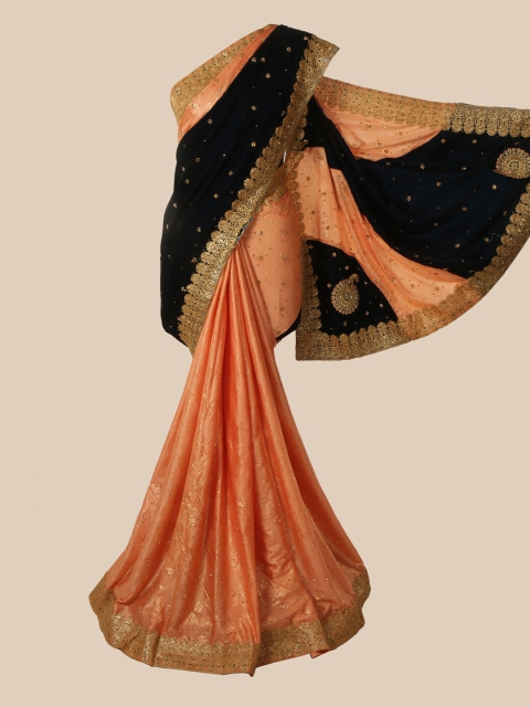 

Pothys Orange & Black Floral Beads and Stones Saree