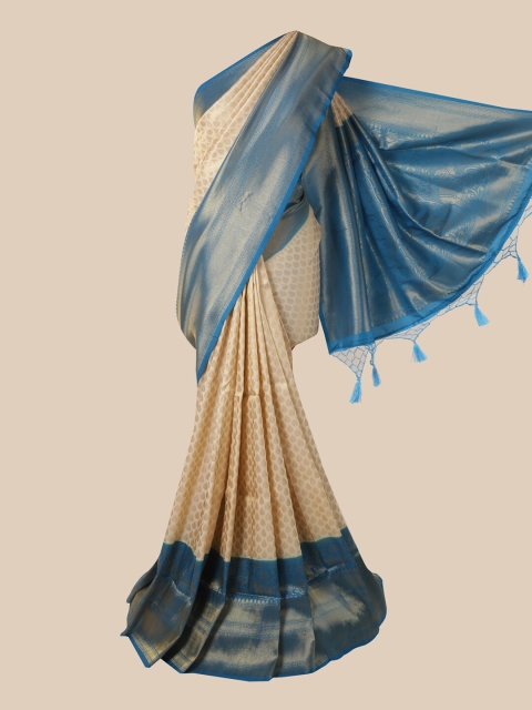 

Pothys Cream-Coloured & Blue Paisley Zari Jute Silk Saree