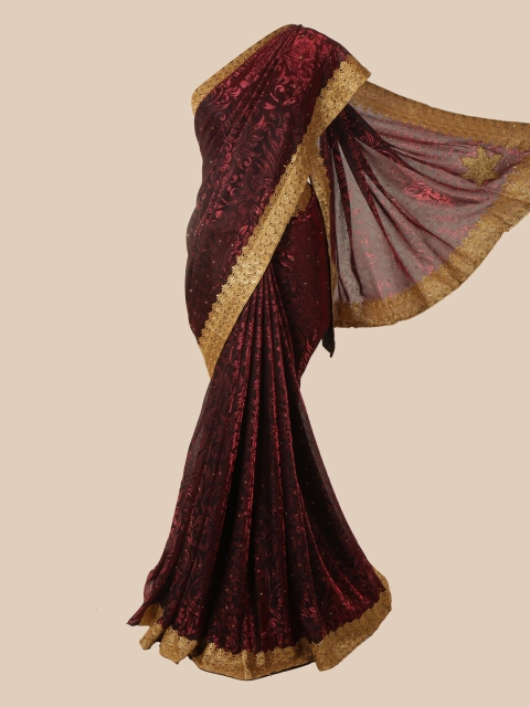 

Pothys Maroon & Gold-Toned Floral Zari Saree