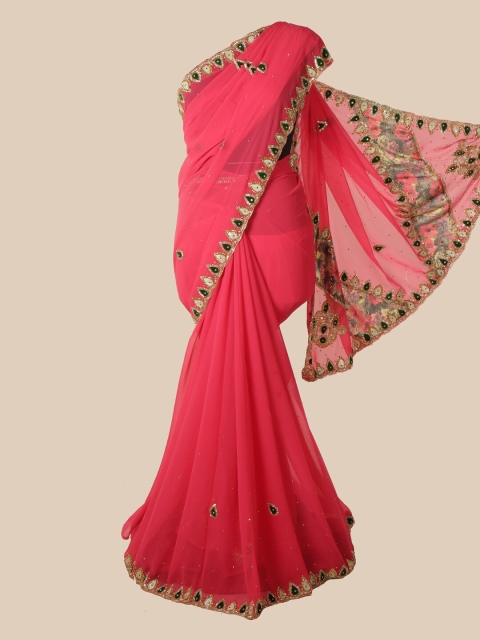 

Pothys Pink & Black Paisley Sequinned Saree