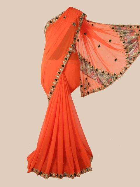

Pothys Orange Embellished Beads and Stones Saree